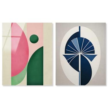 Imagem de Conjunto de 2 arte de parede para sala de estar com estampa geométrica dourada em acrílico da Art Remedy, pronto para pendurar, 61 x 76 cm