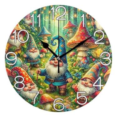 Imagem de Gnomos fofos relógio de parede colorido analógico decorativo sala de aula relógio de escritório operado por bateria, decoração de parede retrô moderna art déco, 25 cm, ponteiros pretos