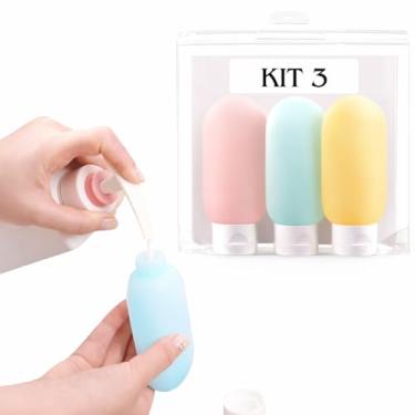 Imagem de Kit Viagem Frascos Silicone 60ml 3 Unidades para Shampoo Condicionador Creme Hidratante e Sabonete Líquido Antivazamento Reutilizável com Necessaire Transparente Aprovado para Avião