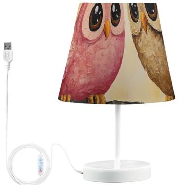 Imagem de TSENQUE Candeeiro de mesa de cabeceira personalizado com corujas Love Birds Lâmpada de cabeceira LED recarregável por USB, lâmpada quente que muda de cor exclusiva