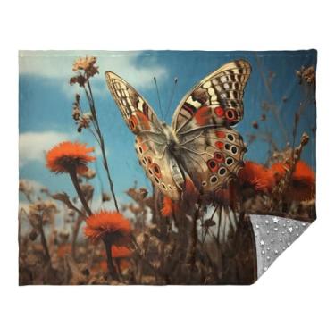 Imagem de CEBUGI Cobertor de flanela quente macio 127 x 178 cm para sofá-cama, escritório, acampamento, viagem, borboleta escura no campo, uso em todas as estações