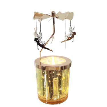 Imagem de Velas perfumadas de lavanda com carrossel, suporte de vela rotativo, presentes para mãe, esposa, aniversário, dia dos namorados, presente de aniversário exclusivo para irmã e namorada (Fada Dourada)