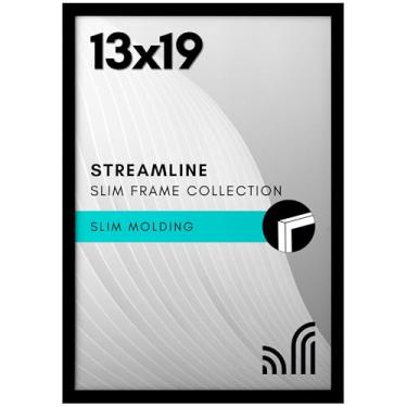 Imagem de Americanflat Porta-retrato de 33 x 48 cm com acrílico polido - coleção Streamline - Moldura de borda fina para exibição de parede - ferragens para pendurar incluídas - preta