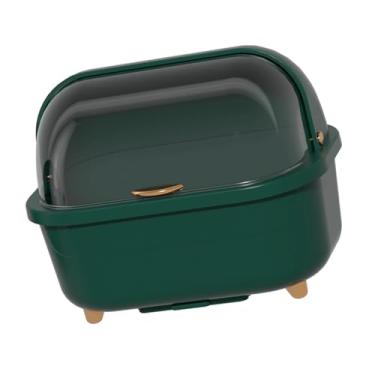 Imagem de GLOGLOW Caixa de Secagem de Prato de Plástico Com Tampa, Escorredor Compacto Multifuncional para Armazenamento de Cozinha e Organização de Armazenamento de Cozinha (Verde Tamanho L)