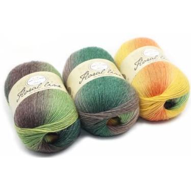 Imagem de Conjunto de fios gradientes de 3 novelos - fio de tricô multicolorido macio quente de 400 m para cachecóis, xales, chapéus e artesanato DIY (tipo nº 19)