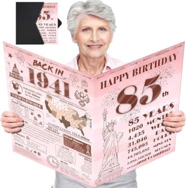 Imagem de Cartão grande de aniversário de 85 anos para homens e mulheres com envelope, decrotações de feliz aniversário de 85 anos rosa ouro rosa, livro de assinatura de convidado gigante, Back in 1941 Big