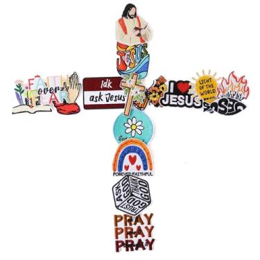 Imagem de 16 peças de adesivos cristãos religiosos inspiradores versículos bíblicos desenhos de fé de Jesus apliques bordados divertidos para roupas jeans, jaquetas, mochilas, bonés, coletes, chapéus de