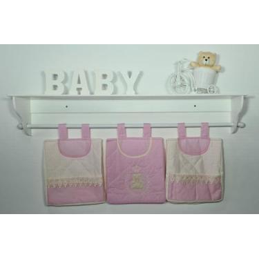 Imagem de Porta Fraldas De Varão Porta Treco 3 Peças Ursa Tedy Princesa Rosa com