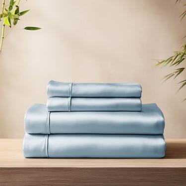 Imagem de Deconovo Jogo de cama refrescante de viscose de bambu – ultramacio, respirável, absorvente de umidade, lençol com elástico alto, fronhas envelope – Suave na pele, fácil de cuidar, sensação sedosa