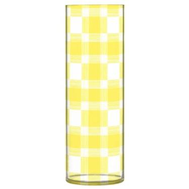 Imagem de CEBUGI Vaso de flores xadrez amarelo 10 x 30 cm, vaso cilíndrico para flores, vaso transparente inquebrável para decoração de casa de festa de casamento