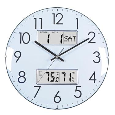 Imagem de Nbdeal Relógio de parede analógico silencioso de 33 cm com calendário de temperatura e umidade (branco)
