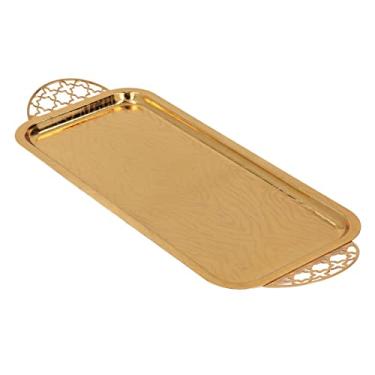 Imagem de Cryfokt Bandeja de Servir retrô Dourada Oblonga Elegante Bandeja de Copo de água para Sala de Estar Em Casa, de Frutas de chá de Aço Inoxidável para Armazenamento e Organização