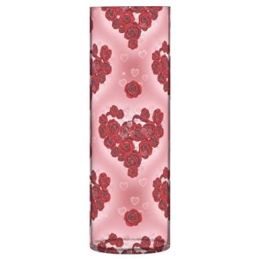Imagem de CEBUGI Vaso de flores com corações de rosa, 10 x 30 cm, vaso cilíndrico para flores, vaso transparente inquebrável para festa de casamento, decoração de casa