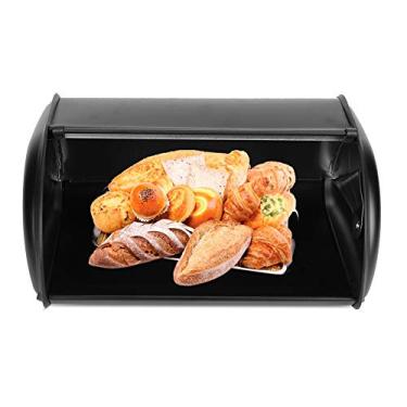Imagem de Pissente Lixeira Com Porta de Rolo, Caixa de Pão para Balcão de Cozinha, 34x23x14.5cm Recipiente de Pão de Aço Inoxidável Organizador de Armazenamento de Cozinha Com Porta de Rolo, Ideal (Preto)