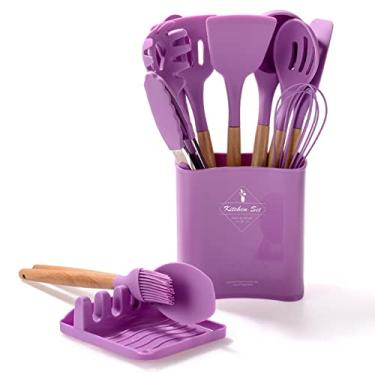 Imagem de 11PCS Conjuntos de utensílios cozinha silicone Ferramentas térmica antiaderente Batedor Conjunto com Turner Ladle Spoon Scraper Tongs Brush Pasta Serv