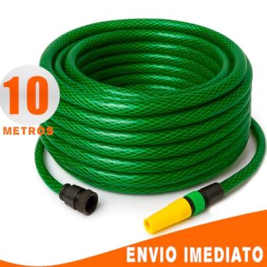 Imagem de Mangueira de Jardim Trançada Reforçada com Esguicho | PVC Alta Pressão | Completa(10 Metros)