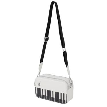 Imagem de Asixxsix Bolsa de Ombro Feminina para Piano, Couro PU Leve e Confortável Com Design de Piano Bolsa Moderna Com Alça Removível para Viagens de Fim de Semana, Uso Diário, de Ombro (Branco)