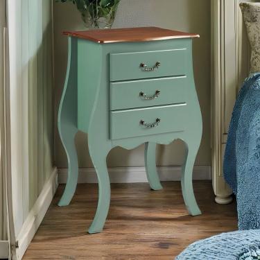 Imagem de Cômoda Bombê Grande De Madeira Com 3 Gavetas - Verde Kalle Com Tampo Imbuia Glazer
