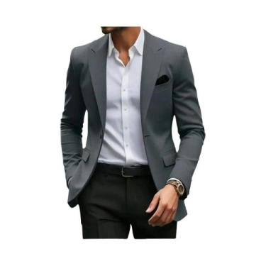 Imagem de Blazer Masculino Slim Fit Para Outono Inverno Em Cor Sólida Com Gola D