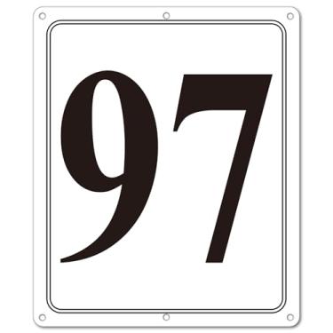 Imagem de i-CowFun Placa numerada de metal premium ao ar livre, refletiva 30,5 x 25,4 cm grande placas de alumínio 97 para estacionamento, quadra de tênis, campo, armazém, corredor, edifício, doca, alta