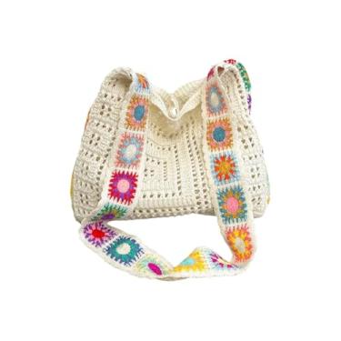 Imagem de SHENHE Bolsa feminina de crochê, vazada, despojada, transversal, bolsa de ombro de praia para viagens diárias, Branco, One Size, Macio