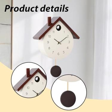 Imagem de Generic Relógio de Cuco com Pêndulo, Relógio de Parede de Madeira para Escritório, Quarto Infantil, Festa de Inauguração, Sala de Jantar, Bege