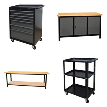 Imagem de Conjunto 2 Carros Profissional 7 Gavetas 2 Bancadas Profissional 200cm para Ferramentas Presto Preto