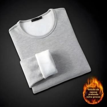 Imagem de Camiseta Térmica De Manga Longa Com Forro De Fleece Para Homens E Mulh