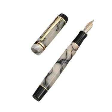 Imagem de MGTCAR Caneta-tinteiro acrílica Golden Clip EF M Nib Canetas de tinta para escritórios de negócios, escola, fornecedores, canetas de presente para estudantes (C-EF)