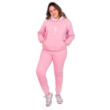 Imagem de Conjunto moletom Unissex calça e blusa Canguru rosa bebê M - Famur