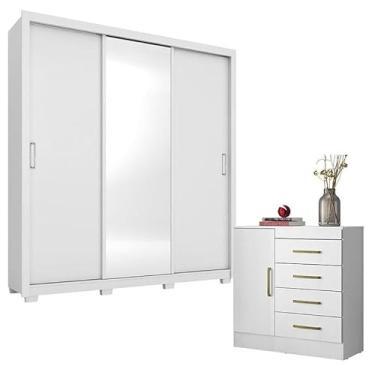 Imagem de Cômoda MontevidÃ:copyright:u e Guarda Roupa Casal Residence Branco com PÃ:copyright:s - Demóbile