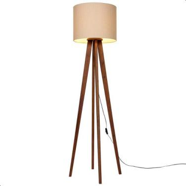 Imagem de Luminária de Chão Madri com Pés de Madeira e Tecido Tramê Bege 158cm -