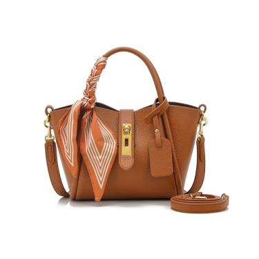 Imagem de Bolsa de ombro feminina, carteira feminina, bolsa vintage, bolsa transversal de couro sintético com alça de ombro ajustável, Marrom caramelo, Vintage