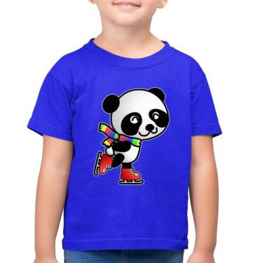 Imagem de Camiseta Algodão Infantil Panda de Patins - Foca na Moda, Azul royal, 