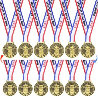 Imagem de Archerest Medalha de cabra dupla face de 12 peças com fitas de pescoço, prêmio maior de todos os tempos, medalha de pingente de cabras 3D para torneios esportivos e campeonatos de futebol e coleções