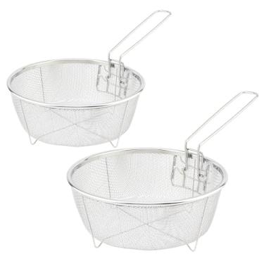 Imagem de Cestas de acessórios para fritura de cozinha, 2 peças, cesta de fritura profunda de aço inoxidável com alça destacável, cestas de fritadeira redondas multifuncionais para cozinha, cesta de malha