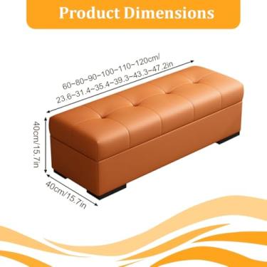 Imagem de Entryway Bench with Storage, Solid Wood Frame, PU Leather Upholstery, Sturdy Base, Concealed Storage, High-resilience Foam Filling, Suitable for Bedrooms(Black,110 * 40 * 40cm/43 * 16 * 16in)