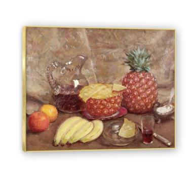 Imagem de NHLDZYH Moldura dourada. Tela de frutas botânicas vintage, impressão de estilo de pintura a óleo vintage, decoração de jantar country de fazenda, pronta para pendurar. A13. 50 x 60 cm.