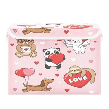 Imagem de Wassud Cestos de armazenamento dobráveis com tampas, coração de preguiça de panda, cestas organizadoras de tecido dobráveis para armário, decoração sazonal de casa 40 x 30 x 30 cm