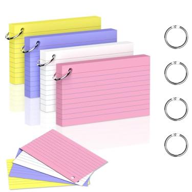 Imagem de DORFAS 200 cartões coloridos de 7 x 12 cm com anéis de fichário, cartões de estudo forrados e em branco, cartões de memória grossa para estudantes e professores, cartões codificados por cores para