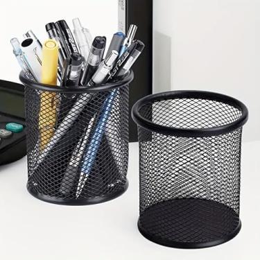 Imagem de 1 suporte de caneta de metal de malha, porta-lápis para casa, escola e escritório, preto