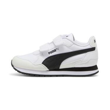Imagem de PUMA Tênis infantil unissex St Runner com gancho e laço, Puma Puma branco ferro fundido preto, 11.5 Little Kid