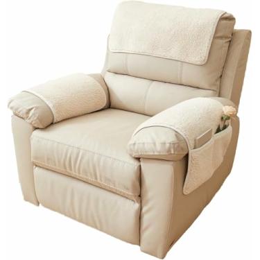 Imagem de Protetor de apoio de braço para poltrona reclinável com bolso lateral deslizante, elástico e com compartimento para guardar objetos. Ideal para sofás e poltronas reclináveis.