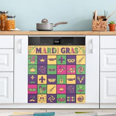 Imagem de ATTX Capa magnética para lava-louças Carnaval Mardi Gras | Adesivo decorativo de eletrodomésticos de 58 x 66 cm para armários domésticos e eletrodomésticos (331)