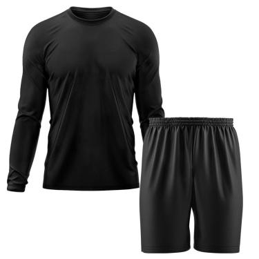 Imagem de Kit Calção Short Futebol Basquete Preto + Manga Longa Masculina Segunda Pele Dry-Masculino