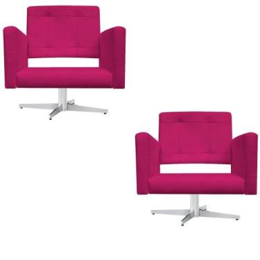 Imagem de kit 02 Poltronas Gênesis Base Giratória de Metal Suede Pink - Doce Son