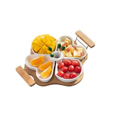 Imagem de Suporte de bolo bandeja de frutas de cerâmica, lanches divididos para uso doméstico, prato de frutas secas, prato de frutas criativas, bandeja de frutas