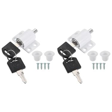 Imagem de PATIKIL 2 peças de fechadura de janela de porta deslizante, fechadura com chave de empurrar, fechaduras de porta de pátio, sem necessidade de perfuração para janelas deslizantes horizontais, sem