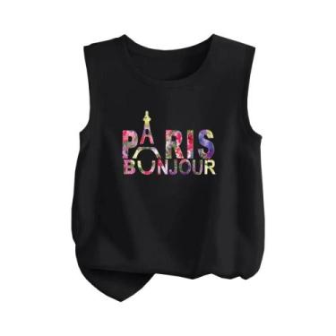 Imagem de Camiseta Regata Infantil Com Estampa De Desenho Animado, Torre Eiffel,