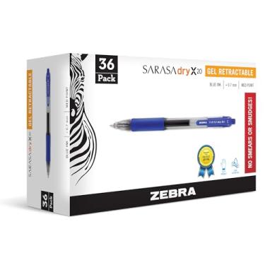 Imagem de Zebra Pen Canetas de gel retráteis Sarasa Dry X20, ponta média de 0,7 mm, tinta azul com tecnologia de tinta de secagem rápida rápida, ideal para canhotos, elimina manchas e manchas em segundos